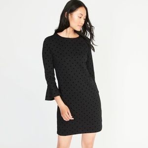 NWT Black Ponte-Knit Polka-Dot Flute-Sleeve Dress